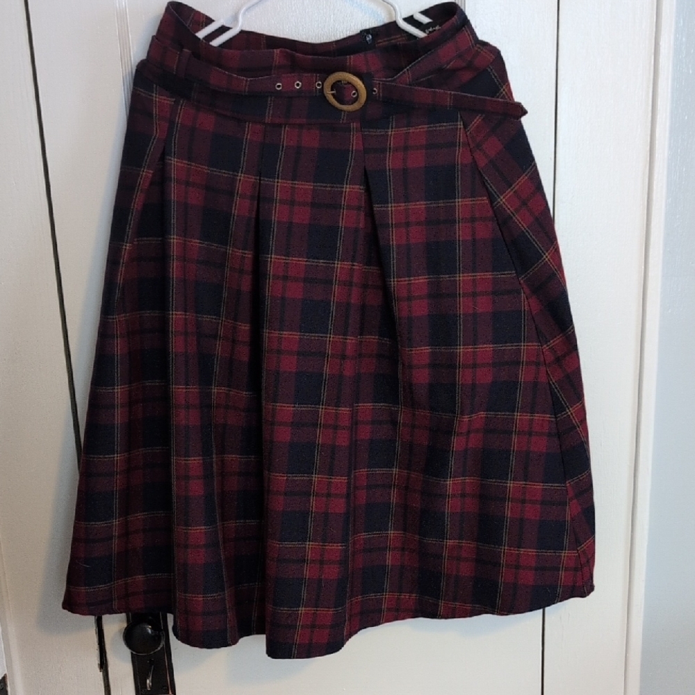 Plaid A-Line Skirt - Red and Black
